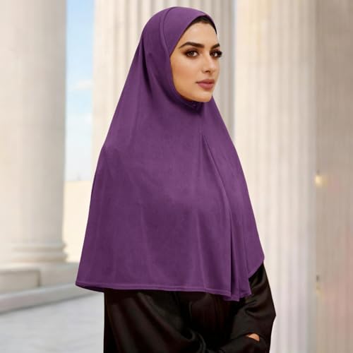 Instant Hijab Ready To Wear Hijab Scarf for Women Soft Long Muslim Jersey Hijabs Head Scarf for Prayer Abaya - color: Purple