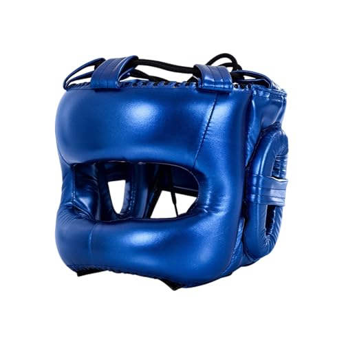 Adjustable Boxing Headgear with Full Coverages Protections Easy Liners Kickboxing Helmet for Athletes Present Muay Thai Helmet - color: Blue