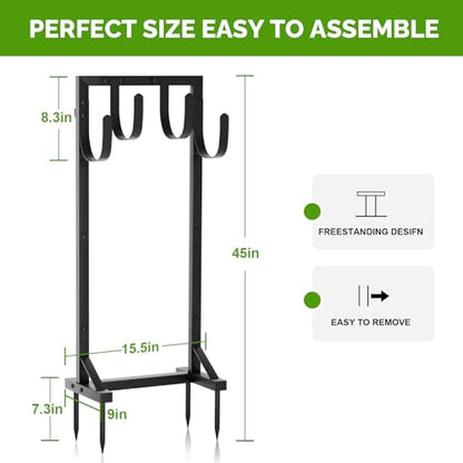 Heavy-Duty Garden Hose Holder with Stable Base and Tool Hooks, Freestanding Metal Hose Hanger Garden Hose Storage Holds 151Ft Hose, Rustproof Water Hose Holder for Outside Yard Lawn, Black - color: All Black