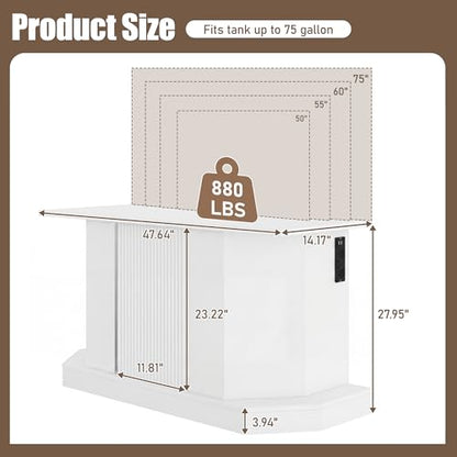 55-75 Gallon Fish Tank Stand with 4AC 2USB Outlet, Heavy Duty Aquarium Cabinet, 880LBS Capacity for Turtle Tank Reptile Terrarium, White - color: White, size: 47.64"L x 14.17"W x 28.7"H