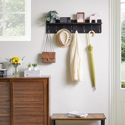 YMYNY 31.5" Coat Rack Wall Mount with Shelf and 8 Hooks, Black, HWS006B-2 | 2 Pack Coat Hooks Key Holder Wall Mount, Wood Wall Mounted Coat Rack with Wall Hooks for Hanging, Towel Hooks for Bathroom - color: Black