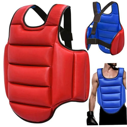 Boxing Body Protector, Reversible Chest Protector, Adjustable Taekwondo Sparring Gear, Sponge Boxing Training Equipment 160-180cm Equipment for Training Body Guard - color: Red & Blue