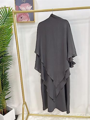 Women Prayer Dress Muslim Ramadan Garment Abaya Dubai Islam Jilbeb 2 Piece Set Layered Khimar Scarf Hijab and Long Dress - color: Dark Grey, size: Small
