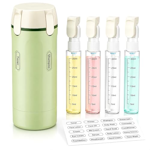 4-in-1 Travel Dispenser Bottle, Travel Toiletry Containers, 30mL Bottles - color: Green