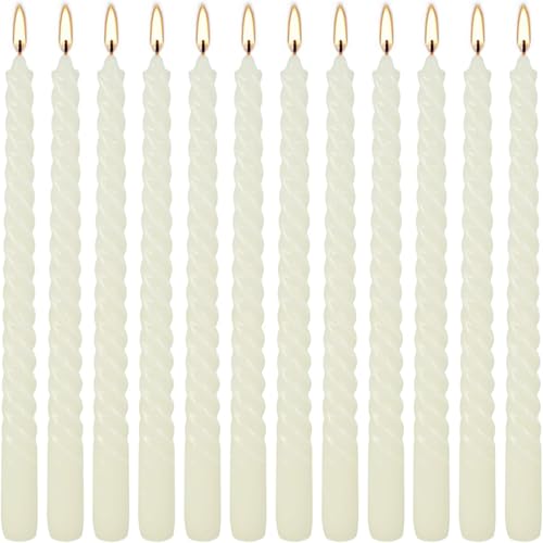 WPONSZU 10 Inch Ivory Spiral Taper Candle Set of 12 Pack Unscented Dripless Candlesticks for Valentine's Day,Dinner,Party,Brithday,Wedding,Christmas,and Home Decoration - color: 12iovry