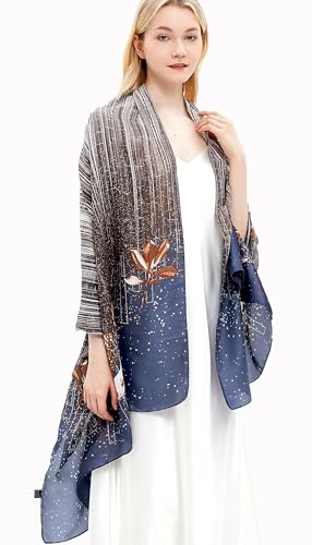 Women Silk Scarves Long Satin Lightweight Outdoor Shawl Wraps Printed Head Scarf 70''X35'' - color: 106-blue