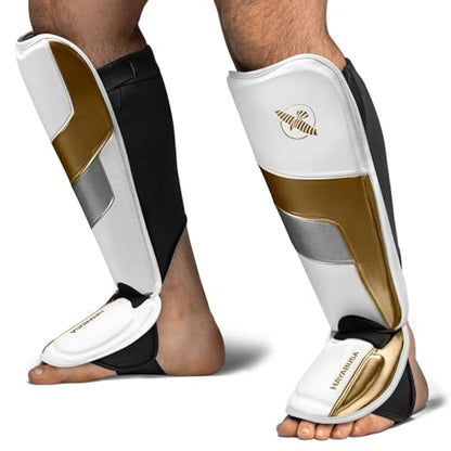 Hayabusa T3 Full-Back Shin Guards - color: White/Gold, size: X-Large