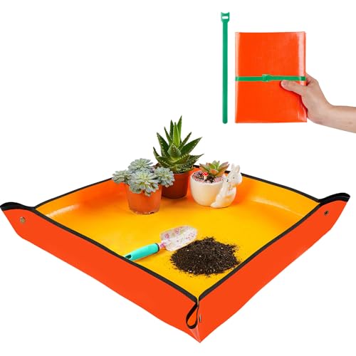 Repotting Mat for Indoor Plant Transplanting & Potting Soil Mess Control, 26.8" X 26.8" Portable Potting Tray Succulent Plant Mat Indoor Gardening Tools Gardener Gifts Plant Gift for Plant Lovers - color: Orange, size: Small 26.8" X 26.8"