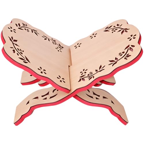 Wood Carved Folding Book Stand, Medieval Design, Adjustable Angle Quran Reading Holder, 11.81 x 7.87 in / 30 x 20 cm, Portable Display Rack for Home, Study, Mosque Decor, Natural Wood Color