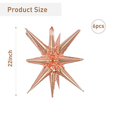 6 Pcs Rose Gold Star Foil Balloons One-Piece 14-Pointed Star Balloon 4D Starburst Cone Mylar Balloon 22inch Christmas Birthday Wedding Wedding Anniversary Party Supplies(Rose Gold) - color: 22 Inches Rose Gold