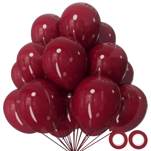 110pcs Burgundy Red Balloon 12 Inch, Burgundy Red Latex Balloons for Birthday Party Baby Shower Wedding(with 2 Ribbons). - color: A05-burgnudy, size: 12inch(normal)