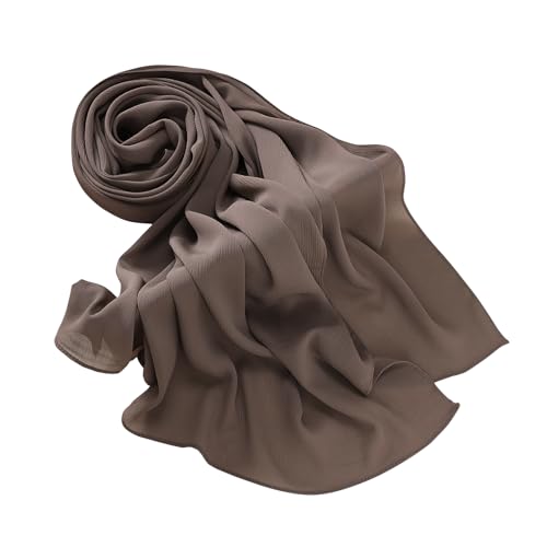 Premium Long Crinkle Chiffon Hijab Scarf for Women, Very Soft Muslim Head Scarfs - color: Brownness