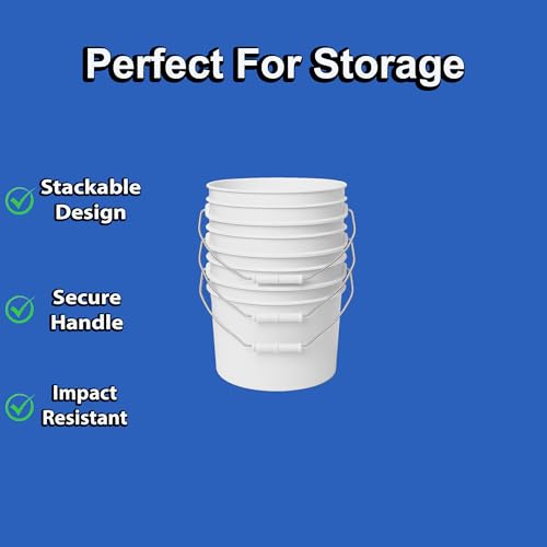1-Gallon Bucket with Airtight Lid – Made in USA, Food Grade BPA Free Plastic, Heavy Duty Multi-Use, Metal Handle with Grip, Stackable Storage – White, 15 Pack - color: White, size: 15