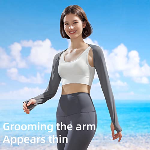 JEONEKID Cooling Shawl Arm Sleeves with Finger Holes for Women Anti-UV Protection, Sun Protection Cooler Shrug for Golf - color: Sky Blue,purple,nude,pink