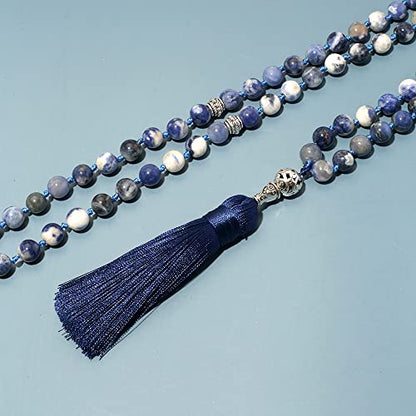 Tasbih Prayer Beads Allah & Muhammad Islamic Prayer Rosary Muslim Islam Misbaha Tasbeeh Sibha 99 Prayer Beads Necklace 33 Prayer Beads Bracelet - color: 8mm Flower Sodalite+99beads