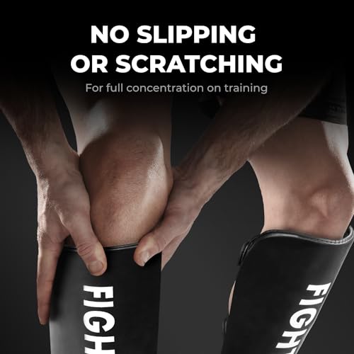 FIGHTR® Shin Guards - with a and Ideal Padding | Thick shin Protection for Kicks in Kickboxing, MMA, Muay Thai and Other Martial Arts - color: Black White, size: Medium