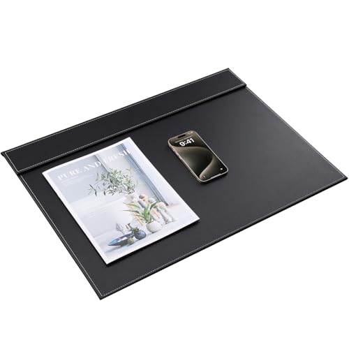 Ultra-Smooth PU Leather Desk Pad & Mat Office Desk Drawing & Writing Board A3/ A4 File Paper Clip Table Protector Mat on Top Large 24''x18'' (Black) - color: Black-a005
