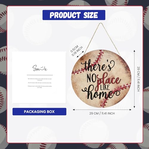 Smile Wooden Baseball Door Sign - "If We're Not Home Check the Ballfield" Circular Rustic Decor for Sports Fans - style: Baseball Retro