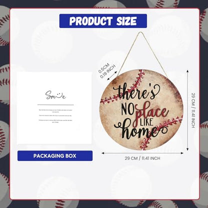 Smile Wooden Baseball Door Sign - "If We're Not Home Check the Ballfield" Circular Rustic Decor for Sports Fans - style: Baseball Retro