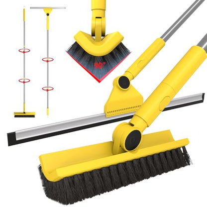 Dymoll Multi-Purpose V-Shaped Grout Brush with 16.9" Floor Squeegee Set, Long Handle Floor Scrub Brush for Cleaning Bathroom Tile Corner Baseboards, Squeegee for Cleaning Garage Floor Window Glass