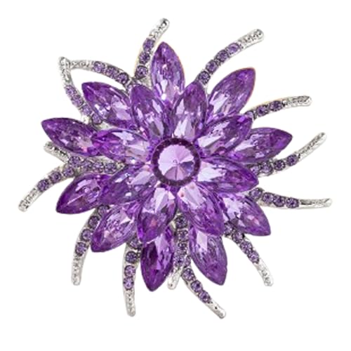 Rhinestone Sunflower Brooch Pin Red Pink Flower Brooch Stylish Crystal Brooch Elegant Clothing Hat Bag Accessories Jewerly for Women - color: Purple2
