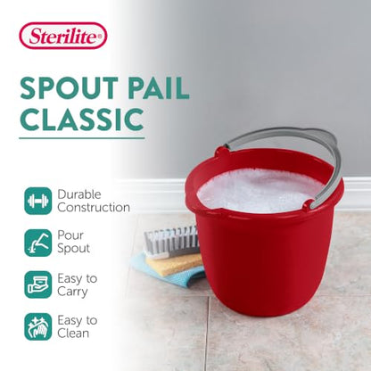 Sterilite 10 Quart Spout Pail, Multi-Purpose Plastic Bucket, Gray, 12 Pack - size: 12 Pack