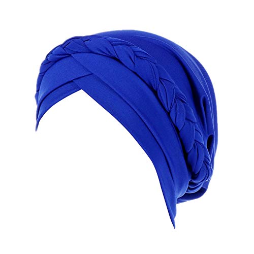 Fxhixiy Silky Braid Turban Cap for Women Cancer Chemo Beanie Hijab Headwear - color: Blue