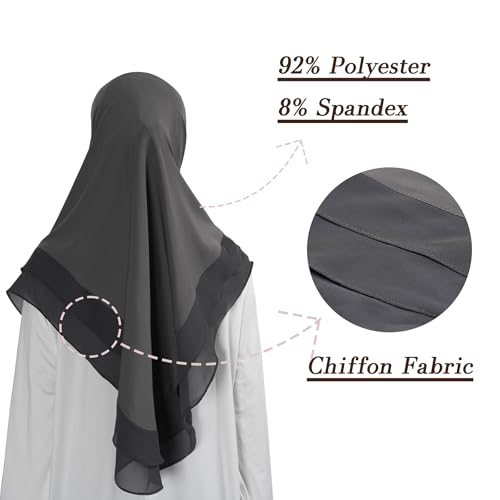 Hijab for Women Muslim Patterned Headscarf Arabian Headscarf Islamic Khimar Prayer Cloth Hijab Scarf for Women - color: Dark Grey