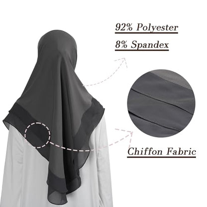 Hijab for Women Muslim Patterned Headscarf Arabian Headscarf Islamic Khimar Prayer Cloth Hijab Scarf for Women - color: Dark Grey