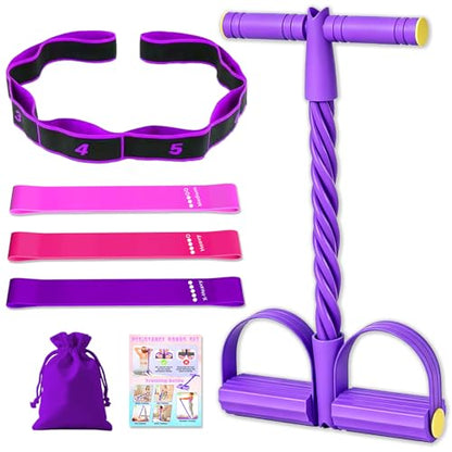 5 Pcs Resistance Bands Set, Foot Pedal Resistance Band with Handles, Workout Elastic Exercise Bands for Ab, Waist, Arm, Leg, Women Fitness Stretch Bands for Pilates, Yoga at Home, Gym - color: Purple