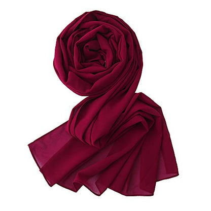 Yeieeo Chiffon Head Wraps for Women - Solid Color Fashion Bubble Chiffon Scarf Hijab - color: Maroon
