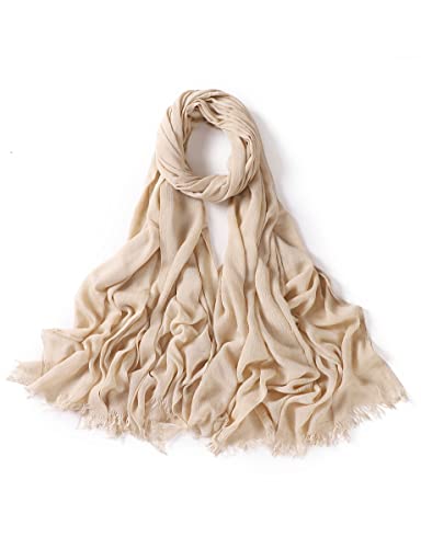 Txameru Hijab Scarf for Women - Muslim Rayon Crinkle With Fringe Edge - color: Beige