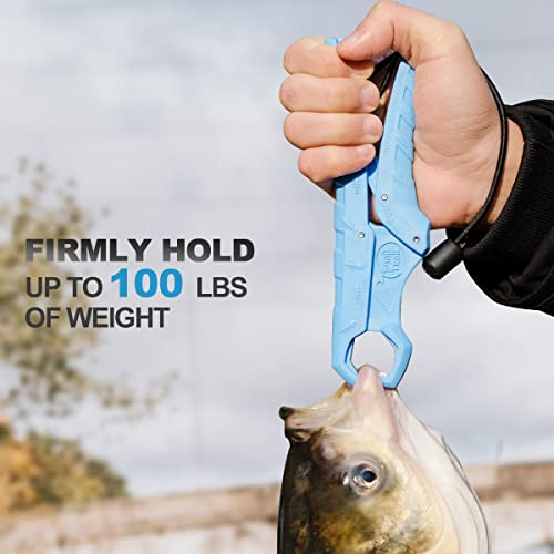 7.5'' Floating Fish Gripper, Fishing Grabber | Catfish Mouth Pliers, Caught Bass Holder, Fish Scale Hook Clamp, Saltwater Lip Grip Tool with Lanyard, Gifts for Men - color: Blue