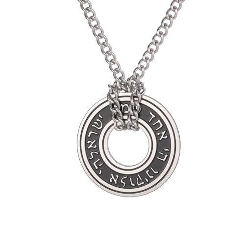 TEAMER Shema Yisrael Necklace Jewish Prayer Hear O Necklace Stainless Steel Hebrew Pendant Religious Vintage Jewelry for Men Women - style: Silver Chain