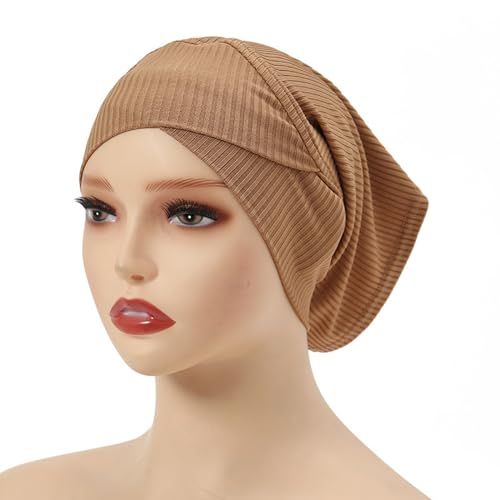 PURFUN 3 Pcs Muslim Inner Hijab Caps Women Solid Color Under Hijab Caps Stretchy Breathable Full Cover Undercap Tube Bonnet - color: Black+white+brown