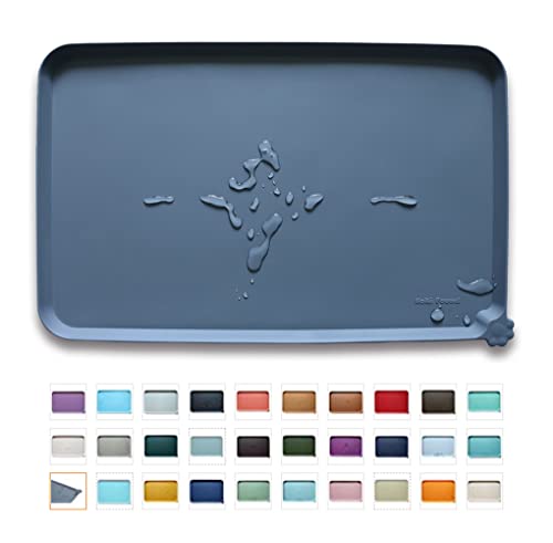 Hoki Found -Waterproof Pet Feeding Mats with High Lips - Multiple Size and Colors for Dogs, Cats & Others-G - color: Gray, size: 12"L x 19"W