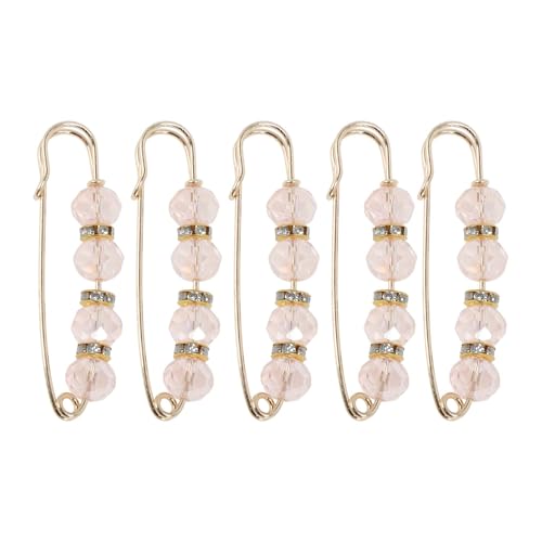 5Pcs Pearl Decorative Brooch Pins 2.95In Safety Pins Women Hijab Champagne - color: Pink, size: 7.5cm