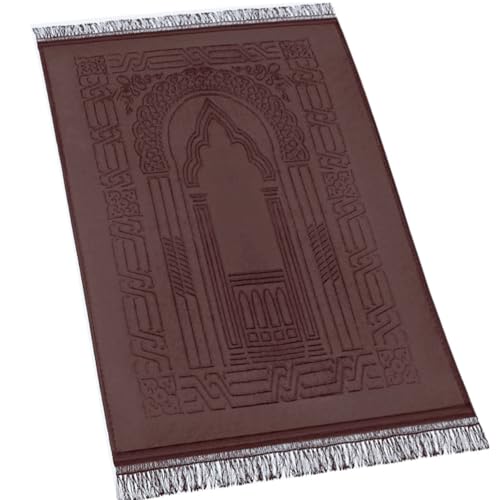 JE JOUE Luxury Islamic Prayer Mat with Tasbih Beads - Extra Thick Large Padded Sajadah for Men, Women & Kids, Soft Non-Slip Muslim Prayer Rug for Eid, Ramadan, Travel(31 "x 47",Dark Coffee) - color: Dark Coffee
