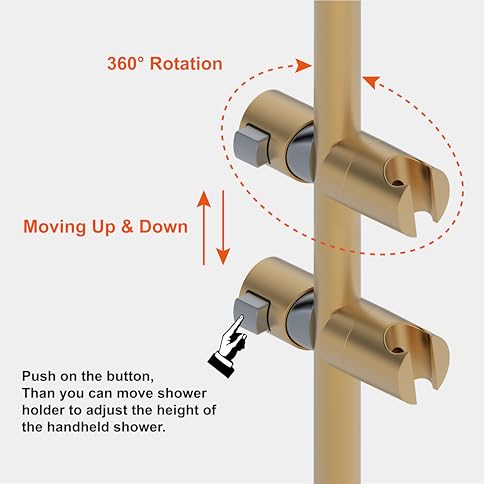 Shower Head Holder for Slide Bar Adjustable Hand Shower Holder Bracket for Slide Bar, Slider Clamp Bathroom Replacement,360 Degree Rotation Sprayer Holder,Brushed Gold Finish - color: Brushed Gold
