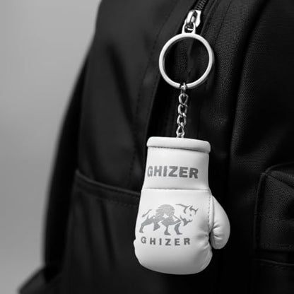 Mini Boxing Glove & Punching Bag Keychain Set – PU Leather Keyring Sports Lovers Gift & Gifts For Men (3 pcs) - color: White