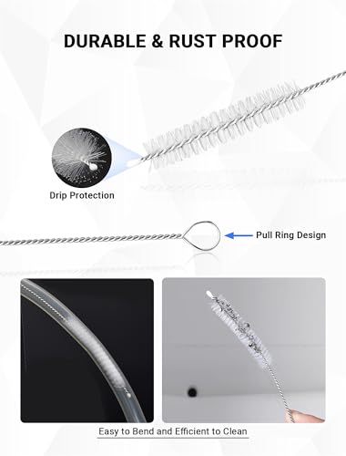 66 Inch Drain Cleaning Brush, Flexible Long Pipe Cleanner Tool | Flexible Long Reach, Double Nylon Ends, Stainless Steel Shaft, Sink & Drain Cleaning, Includes 2 Straw Brushes - size: Large clean brush