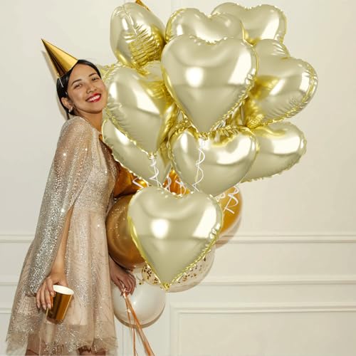 Light Gold Heart Balloons, 10PCS Love Foil for Wedding Bridal Shower Party - color: Light Gold