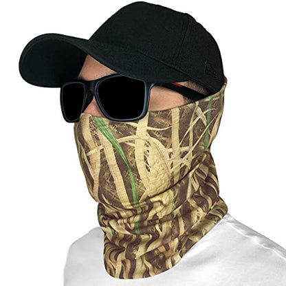 Fishing Face Mask Neck Gaiter - UV Sun Protection Cover for Men Women | Moisture-Wicking, Quick-Drying, Lightweight, Camo Design, Multi-Style Headwear, SPF Sun Shield - color: Grass Blades