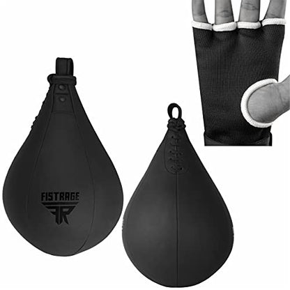 FISTRAGE Speed Ball Boxing Hand Wraps MMA Muay Thai Training Punching Dodge Striking Bag Leather Kit Hanging Swivel Workout Speedball Kicking with Mitt - color: Black, size: Small-Medium