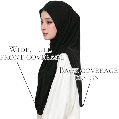 Yeieeo Women's Instant Hijab, Premium Crystal Knit Full Coverage Ready to Wear Long Headscarf, Breathable Stretch Hijab - color: Black