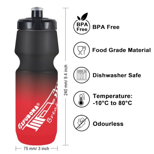 Bicycle Water Bottle 750ml Leakproof Squeeze BPA Free 24oz Bike Mountain Bottles Design for Cycling Riding, Running Outdoor Sports 2 Pack - color: Black/White+Black/Red(2 PC)