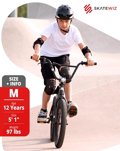 SKATEWIZ Knee and Elbow Pads Adult - Skating Protective Gear - PROTECT-1 - Size L Black - Wrist Guards Skating Pads, Skateboard, Roller Skate, Ice Skates For Women - color: Black, size: L - Teens and Adults