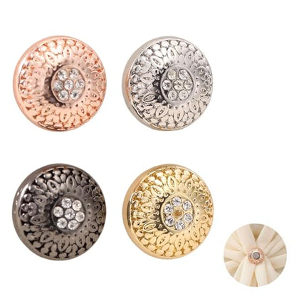 4 Pcs Rhinestone Metal Grip Hijab Pins, Strong Scarf Metal Grip Fasteners, No-Snag Fabric Decorative Brooches in Alloy Gold Silver Rose Black, for Scarves, Shawls, Muslim Cover