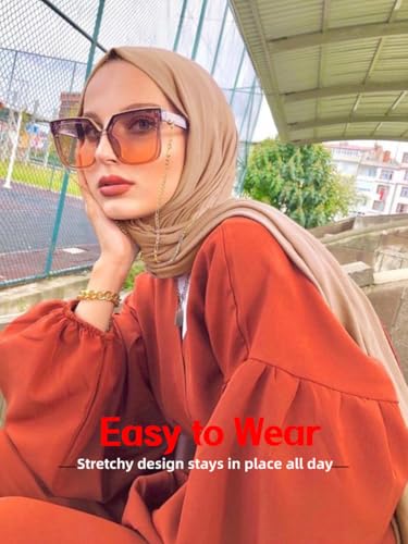Hijab Scarf for Women Soft Muslim Hijabs Head Wrap Scarves Fashion Long Hair Shawls Stretchy Muslin Headscarf - color: Camel Hijab Scarf for Women