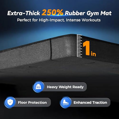 SUPERJARE 1" Extra-Thick Rubber Top Exercise Mat, Puzzle Gym Flooring for Home Gym, Gym Mat for Workout Equipment, Interlocking Floor Tiles with EVA Foam, 6 Pcs 24 Sq Ft, Black/Grey - size: 6 Tiles (24 Sq Ft)